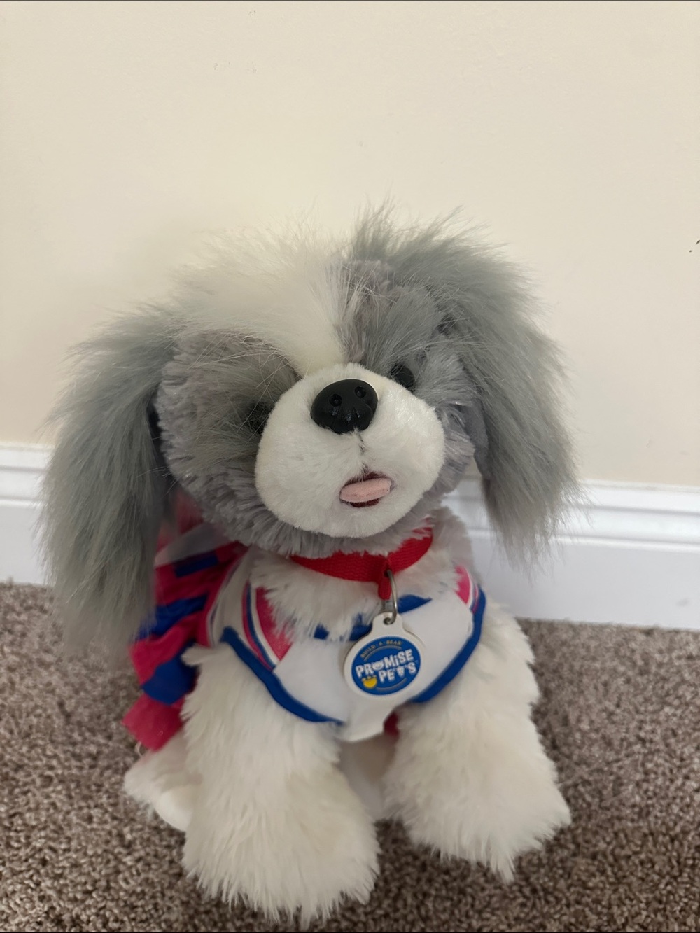Build A Bear Promise Pet Shih Tzu Plush Fluffy Gray White Dog Collar Tag Sounds